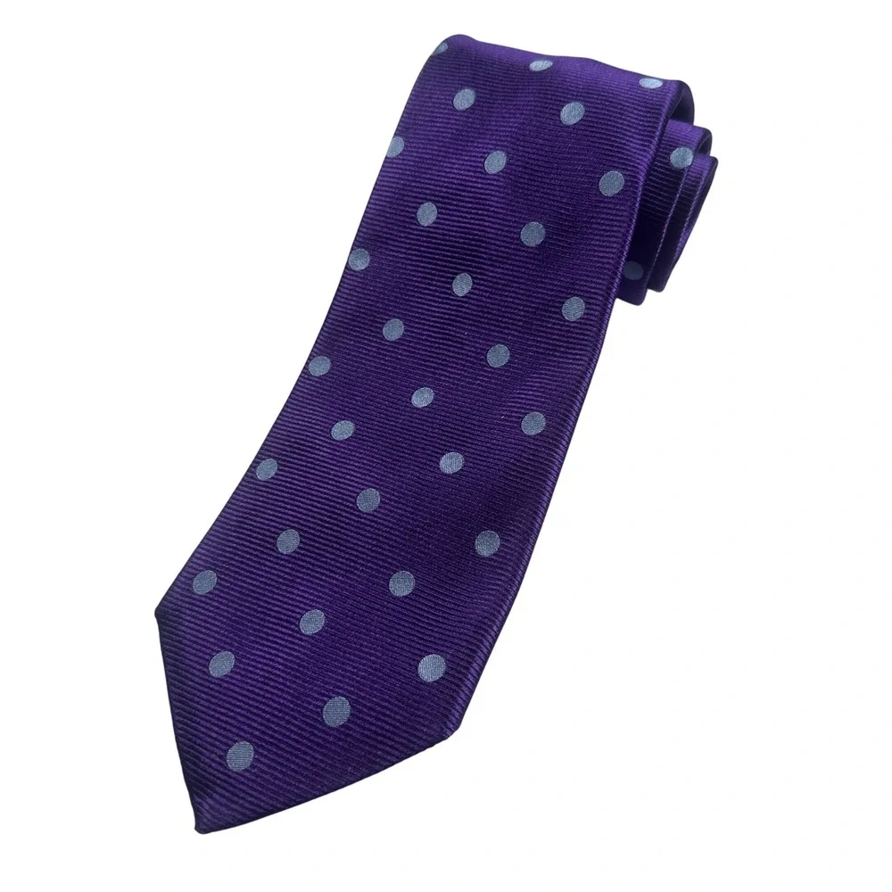 Paul‎ Fredrick Mens Silk Polka Dot Tie Purple Light Blue Formal Necktie